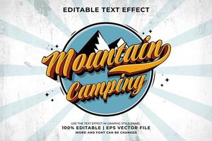 effet de texte modifiable - camping de montagne 3d style de modèle de dessin animé traditionnel vecteur premium