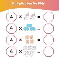 feuille de calcul de multiplication pour les enfants. feuille de calcul de mathématiques préscolaire. feuille de calcul mathématique imprimable. vecteur