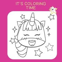 page de feuille de travail de coloriage de licorne. activité de coloriage pour les enfants. illustration de licorne mignonne. contour de vecteur pour la coloration.