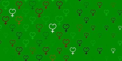fond de vecteur vert clair, rouge avec des symboles de la femme.