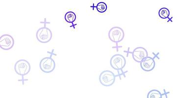 toile de fond de vecteur violet clair avec les symboles de puissance de la femme.