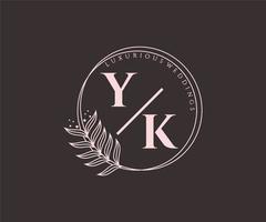 modèle de logos de monogramme de mariage lettre initiales yk, modèles minimalistes et floraux modernes dessinés à la main pour cartes d'invitation, réservez la date, identité élégante. vecteur