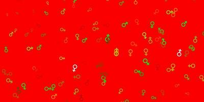 texture de vecteur vert clair, rouge avec symboles des droits des femmes.