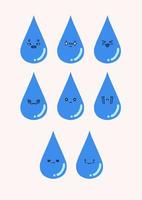 dessin animé de personnage d'eau avec divers types d'expressions faciales mignonnes vecteur