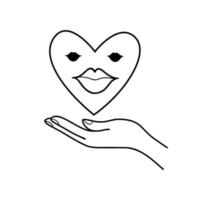 valentine romantique avec un coeur et des lèvres sur votre main comme une invitation à l'amour. élément de conception de style doodle pour la saint valentin le 14 février. vecteur. vecteur