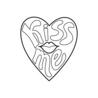 saint valentin romantique. coeur avec l'inscription embrasse-moi et les lèvres. élément de conception de style doodle pour la saint valentin le 14 février. vecteur. vecteur