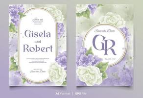 modèle d'invitation de mariage aquarelle avec ornement de fleurs blanches et violettes vecteur