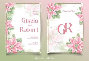 modèle d'invitation de mariage aquarelle avec ornement de fleurs roses et vertes vecteur