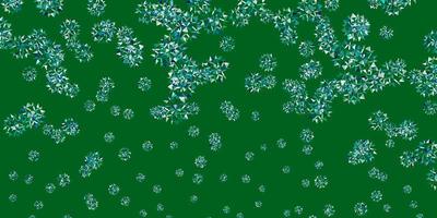 bleu clair, vecteur vert beau fond de flocons de neige avec des fleurs