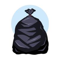illustration vectorielle de sac poubelle en plastique noir isolée sur fond blanc. dessin sur le thème du nettoyage et du travail domestique avec un style d'art plat simple et coloré. vecteur