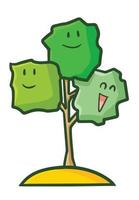 arbre mignon et drôle avec 3 expressions de visages heureux vecteur