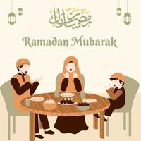 la famille musulmane mange du sahoor et de l'iftar au ramadan vecteur
