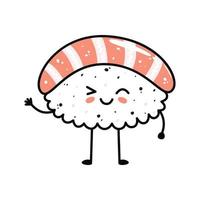 mascotte de sushi kawaii en style dessin animé. joli nigiri au saumon pour le menu vecteur