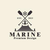 logo de quai de port nautique avec design vectoriel de style rétro