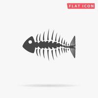 arête de poisson. symbole plat noir simple avec ombre sur fond blanc. pictogramme d'illustration vectorielle vecteur