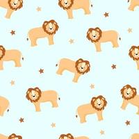 dessin animé mignon de lion de modèle sans couture, illustration vectorielle d'un animal africain. arrière-plan pour imprimer des textures, des vêtements ou des emballages pour enfants vecteur