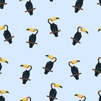 modèle sans couture avec des oiseaux toucans exotiques. fond bleu. impression d'illustration vectorielle pour textiles, papier peint, emballage vecteur