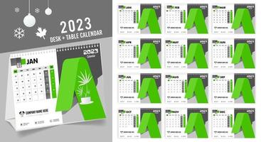 calendrier de bureau 2023 conception créative, mise en page de date verticale mensuelle simple pour 2023 année en anglais. Modèles de calendrier de 12 mois, conception de calendrier de table moderne. calendrier d'entreprise ou d'entreprise. vecteur