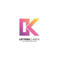 modèle de conception de couleur dégradé logo lettre c et k vecteur