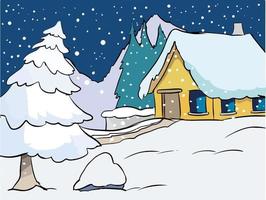paysage d'hiver avec vecteur de dessin animé de petite colonie