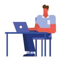 dessin animé homme d'affaires isolé avec ordinateur portable à la conception de vecteur de bureau