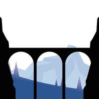 silhouette de pont en face de la conception de vecteur de paysage de montagne