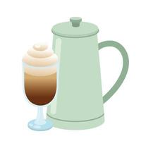 tasse à café avec conception de vecteur de crème et pot