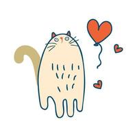 doodle chat surpris et ballon volant. impression parfaite pour tee, autocollants, affiches. vecteur