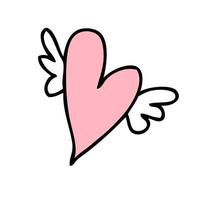 coeur volant saint valentin dessiné à la main avec des ailes. parfait pour tee, autocollants, cartes. vecteur