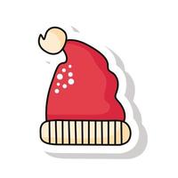 icône d'autocollant de chapeau de père Noël rouge joyeux noël vecteur