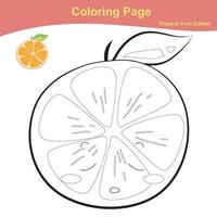 page de feuille de calcul de coloriage de fruits. page de feuille de calcul de fruits mignons à colorier. feuille de travail éducative à colorier imprimable. illustration vectorielle en style cartoon. vecteur