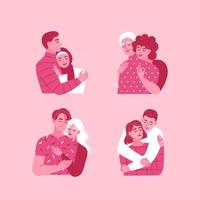 couples heureux étreignant ensemble. concept d'amour, de soutien et de confiance. illustration vectorielle plane. vecteur