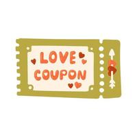 coupon d'amour en style cartoon. illustration vectorielle joli coupon avec des coeurs pour les promotions de la saint-valentin isolés sur fond blanc. billet pour la saint valentin. vecteur