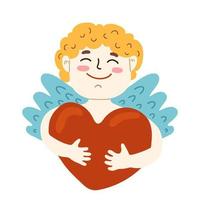 bébé d'amour avec coeur. cupidon drôle, petit ange. mignon enfant grèce avec caractère vectoriel romantique de chasseurs de coeur. illustration de la saint valentin