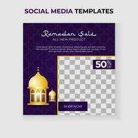 modèle de publication sur les médias sociaux du thème de la vente du ramadan. arrière-plan islamique. vecteur
