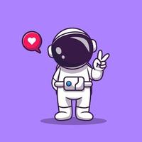 astronaute mignon avec illustration d'icône de vecteur de dessin animé de paix à la main. concept d'icône de technologie spatiale vecteur premium isolé. style de dessin animé plat