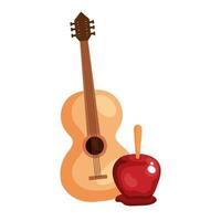 Délicieux candy apple avec guitare classique en bois sur fond blanc vecteur