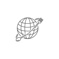 nourriture mondiale, globe avec cuillère et fourchette. illustration vectorielle icône logo vecteur