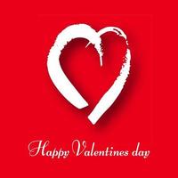 coeur dessiné à la main sur fond rouge. coeur de doodle grunge blanc avec ombre. symbole de l'amour romantique. illustration vectorielle. vecteur