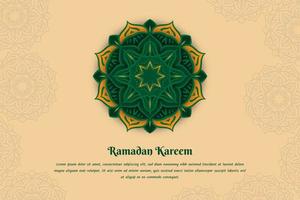 modèle de ramadan kareem ou eid mubarak avec mandala vert dans la conception de fond jaune vecteur