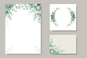 modèle de carte d'invitation de mariage aquarelle feuilles vertes vecteur