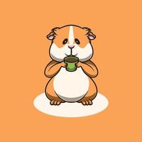 mignon cochon d'inde saint valentin buvant une illustration de dessin animé de chocolat chaud vecteur