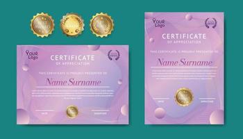 conception de modèle de certificat d'appréciation dégradé violet rose vecteur