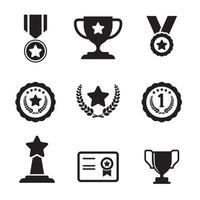 ensemble d'icônes trophée et prix avec un design noir isolé sur fond blanc vecteur