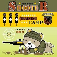 ours mignon en uniforme de soldat avec arme à feu, élément militaire, illustration de dessin animé vectoriel