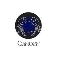 signe du zodiaque astrologique cancer dans le style d'art en ligne sur le symbole d'astrologie du zodiaque bleu foncé vecteur