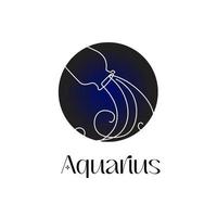 signe du zodiaque astrologique verseau dans le style d'art en ligne sur le symbole d'astrologie du zodiaque bleu foncé vecteur