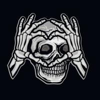 squelette et crâne de coeur de main, t-shirts de conception vintage grunge vecteur