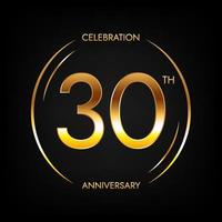 30e anniversaire. bannière de célébration d'anniversaire de trente ans de couleur dorée brillante. logo circulaire avec un design numérique élégant. vecteur