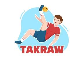 illustration de sepak takraw avec un athlète jouant au ballon sur le terrain dans une compétition de jeu de sport plat dessin animé dessiné à la main pour le modèle de page de destination vecteur